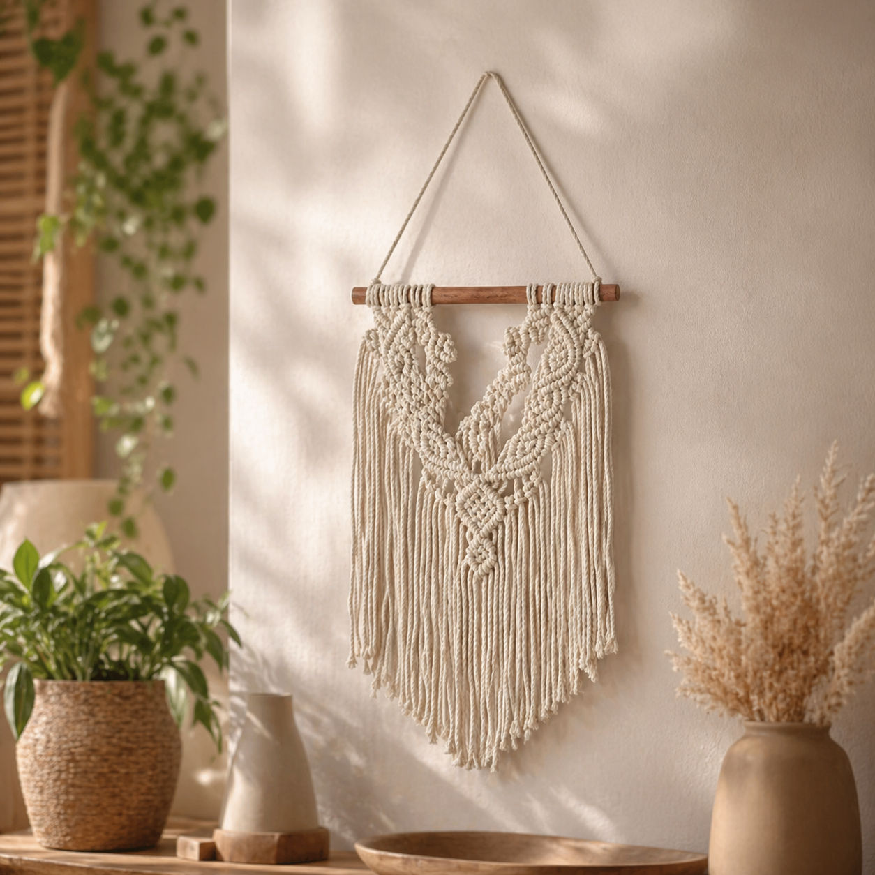 Handmade macrame wall hanging made of cotton cord for wall decoration